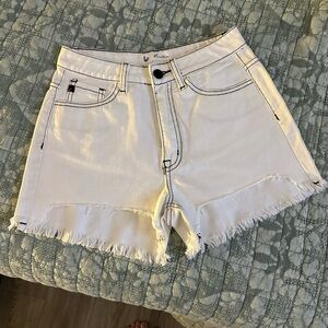 NWT KanCan White Jean Shorts with Black Stitching Size XS